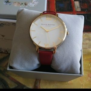 Olivia Burton Women's Red Leather White Face watch